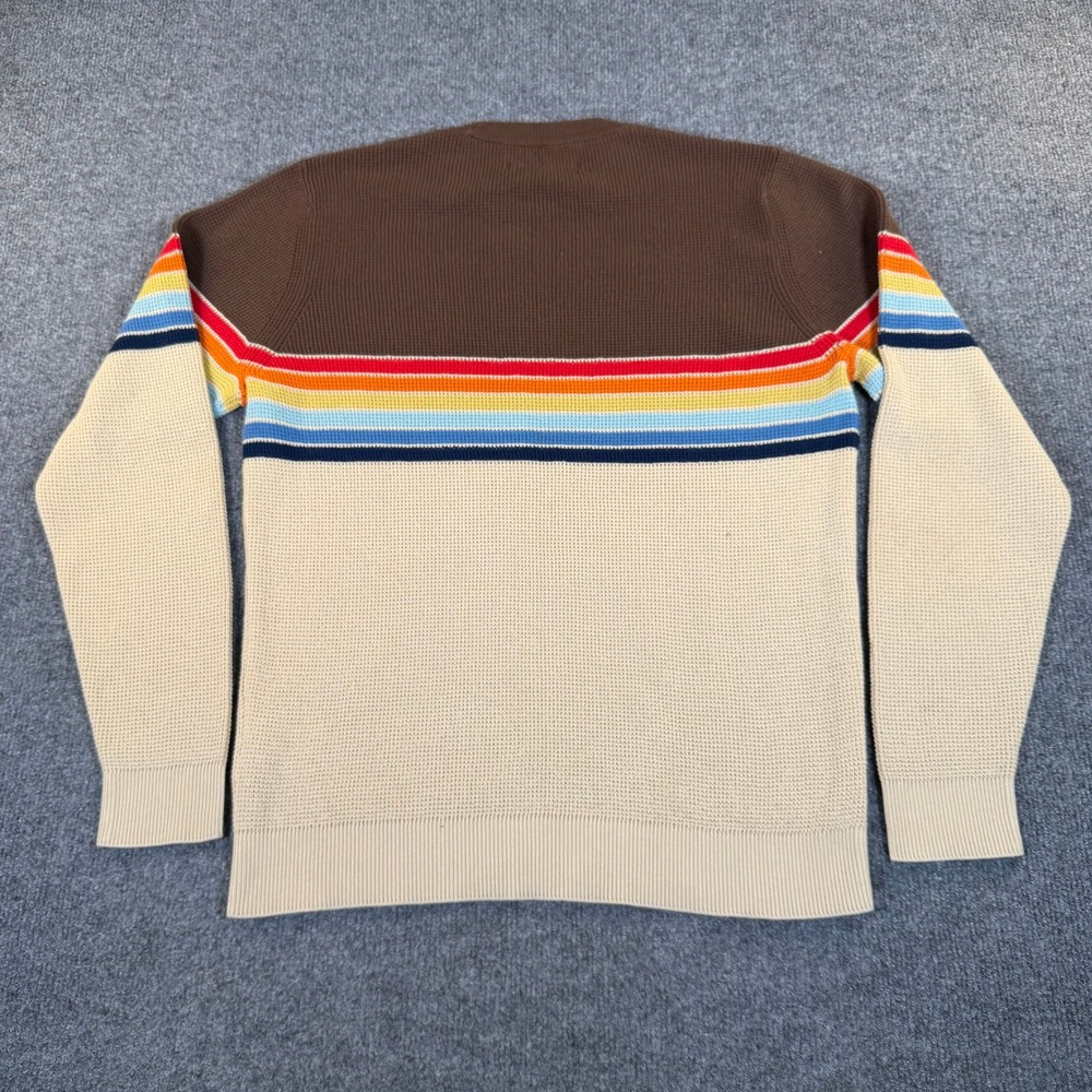 Outerknown Hightide Crewneck Sweater Mens Brown Stripe Waffle Knit M NEW 1410079 - Picture 4 of 8